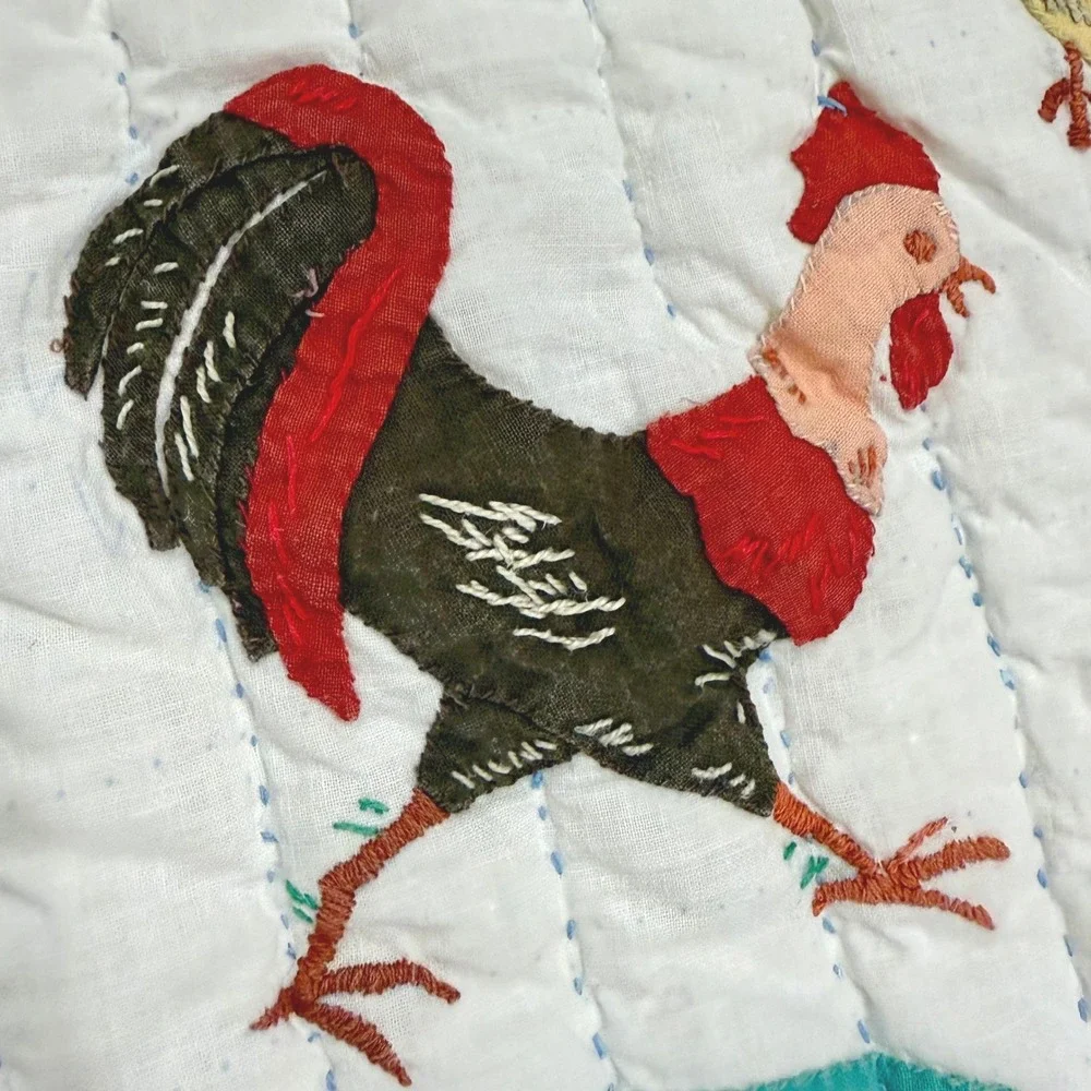 C.1930s Hand Appliqué Quilt Farm Children Pictorial Folk Art 63.5